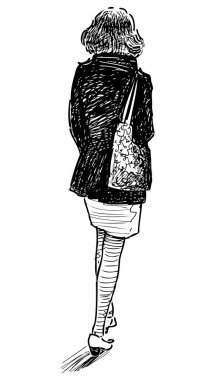 Serbest çizim, dışarıda tek başına dolaşan sıska bir genç kadın.