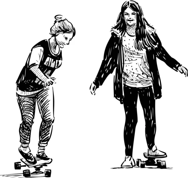 Bocetos Adolescentes Entrenando Patinetas — Vector de stock