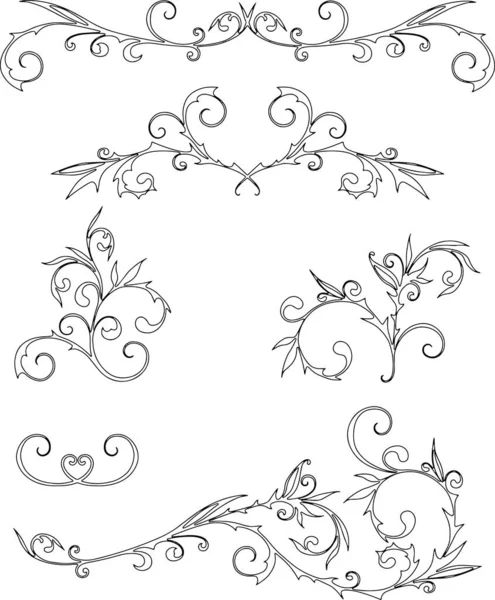 Dibujos Contorno Vectorial Elementos Diseño Floral Vintage — Vector de stock