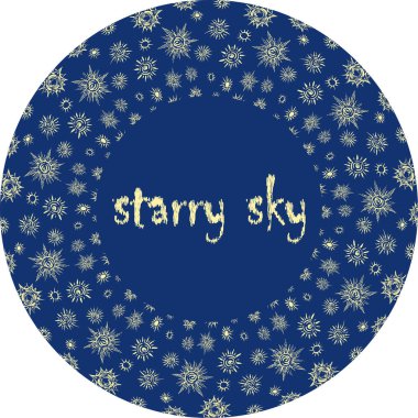 Dekoratif yuvarlak tasarım elementi mavi arkaplanda çeşitli sarı çizilmiş yıldızlar