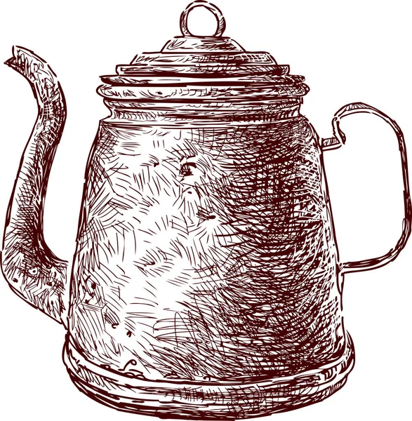 Freehnad Drawing Old Copper Tea Pot — Stock Vector