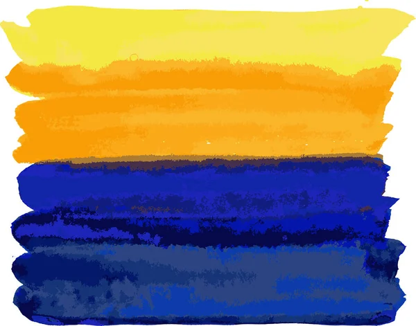 Aquarel Abstracte Achtergrond Van Penseelstreken Van Gele Oranje Blauwe Strepen — Stockvector