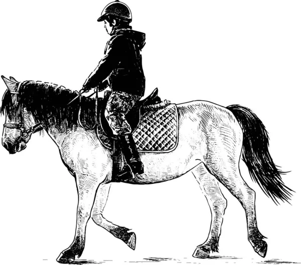 Freehand Drawing Little Boy Horseback Riding — Stock Vector