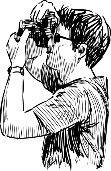 Ескіз Молодого Чоловіка Який Знімає Камеру — стоковий вектор