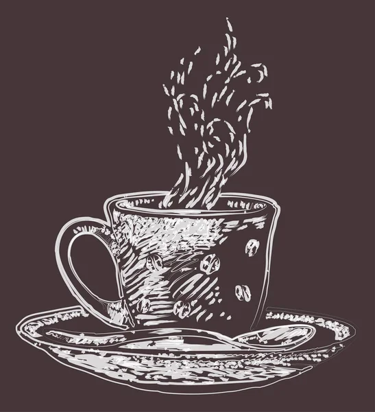 Vektor Kontur Aquarell Pinselzeichnung Von Tasse Mit Heißem Kaffee — Stockvektor