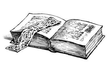 Yer imli eski ve açık basılı kitabın çizimi