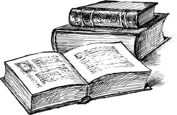 Vrijstaande Tekeningen Van Oude Gedrukte Open Gesloten Boeken — Stockvector