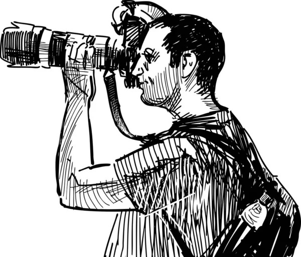 Σκίτσο Του Επαγγελματία Φωτογράφου Γυρίσματα Στην Κάμερα — Διανυσματικό Αρχείο