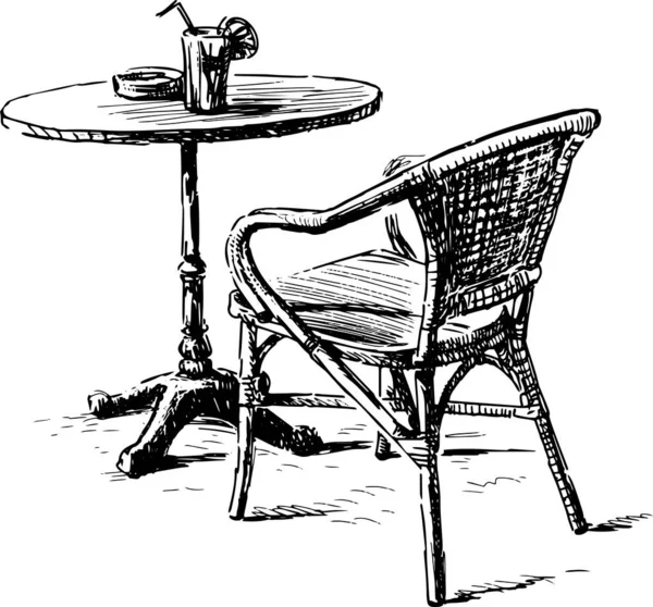 Skizze Von Tisch Und Stuhl Sommercafé Freien Der Stadtstraße — Stockvektor