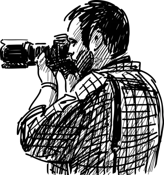 Skizze Eines Professionellen Fotografen Der Mit Der Kamera Fotografiert — Stockvektor