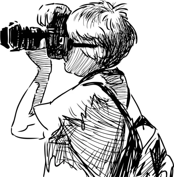 Croquis Femme Photographe Prenant Une Photo Caméra — Image vectorielle
