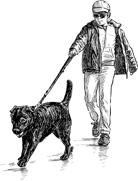 Pojke och hans hund på en promenad — Stock vektor