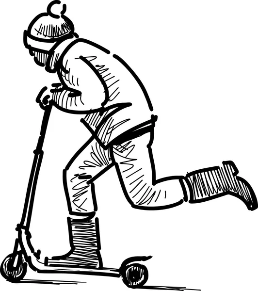 Ragazzo su uno schizzo scooter — Vettoriale Stock