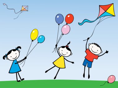 çocuklar topları ve uçurtma ile