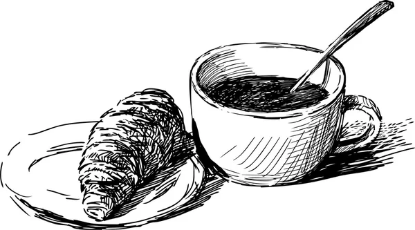 Café y un croissant — Vector de stock