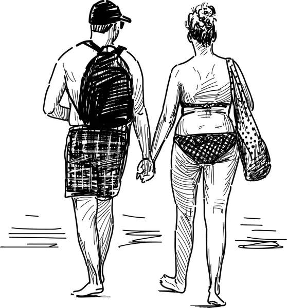 Couple sur la plage — Image vectorielle