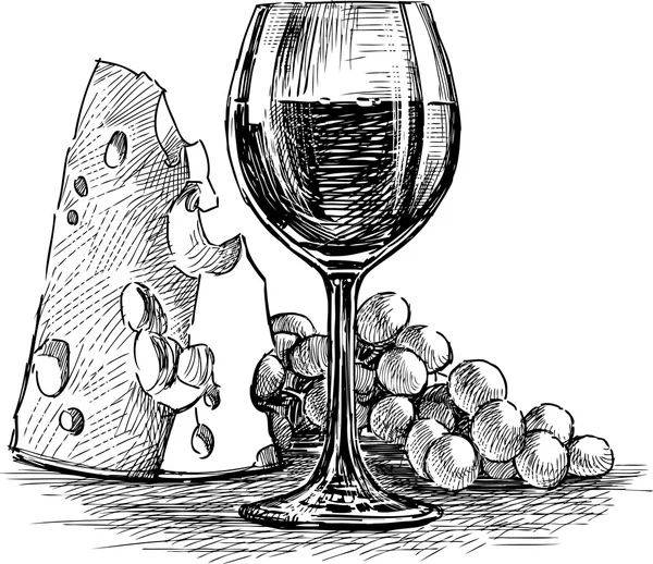 Fromage et vin de raisin — Image vectorielle