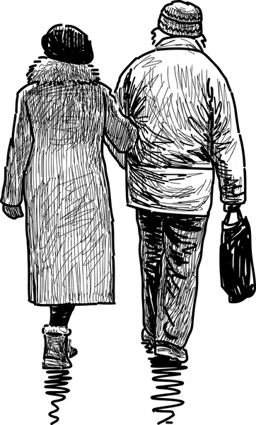Elderly couple on a stroll — Stock Vector