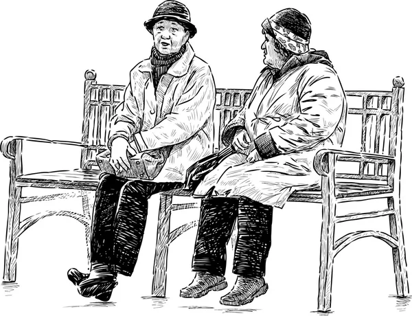 Starší ženy na lavičce v parku — Stockový vektor
