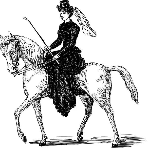 Dame chevauchant un cheval — Image vectorielle