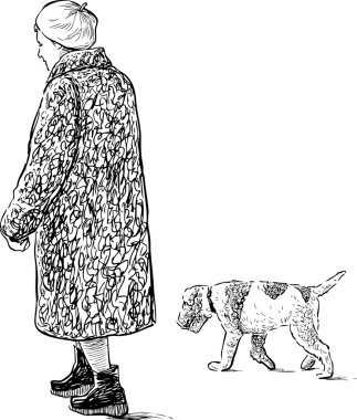 yaşlı kadın ve köpek bir yürüyüş