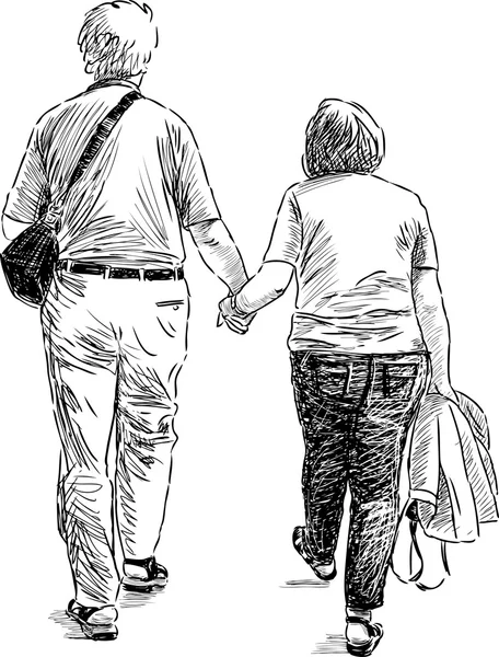 Couple âgé à pied — Image vectorielle