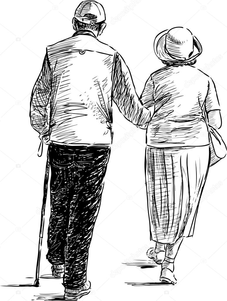 elderly couple on a walk