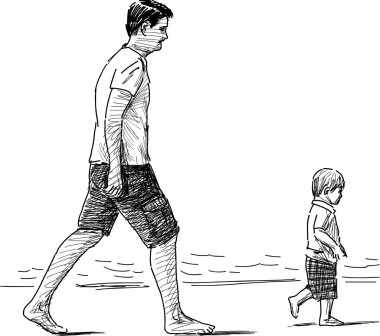 Baba ve oğul sahilde.