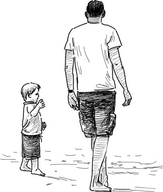 Baba ve oğul bir deniz kenarı