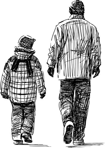 Ayah dan anak di jalan - Stok Vektor