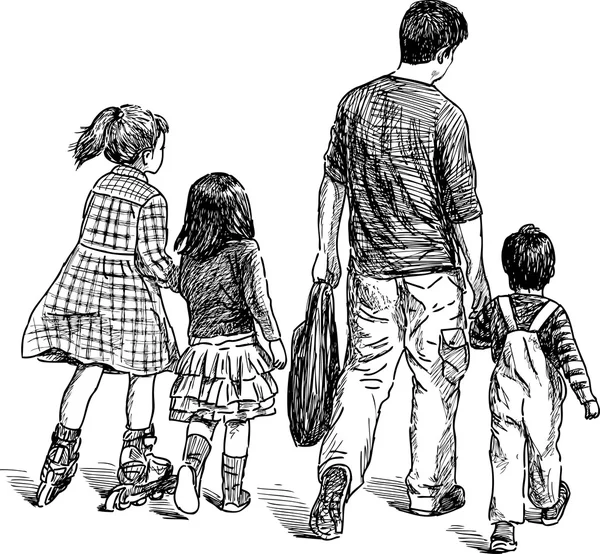 Père avec ses enfants — Image vectorielle