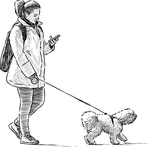 Flicka och hund på en promenad — Stock vektor