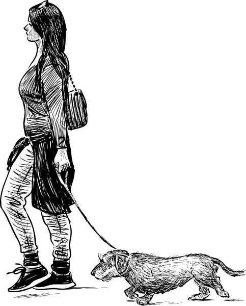 Κορίτσι και το σκυλί της — Διανυσματικό Αρχείο