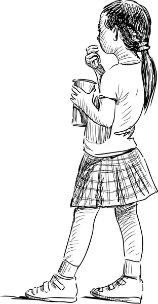 Chica comiendo palomitas de maíz — Vector de stock