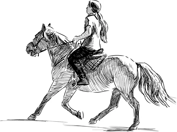 Fille monter un cheval — Image vectorielle