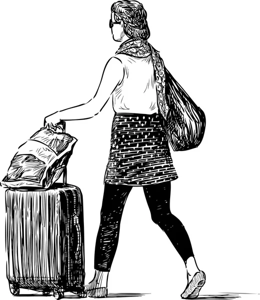 Mädchen mit Gepäck — Stockvektor