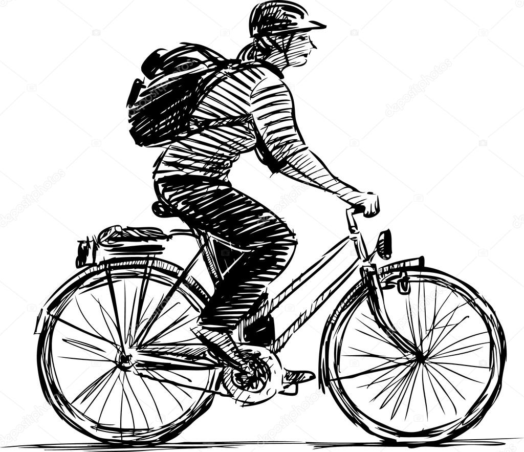 Sketch of a girl cyclist — Stock Vector © samakarovmail.ru 94852830