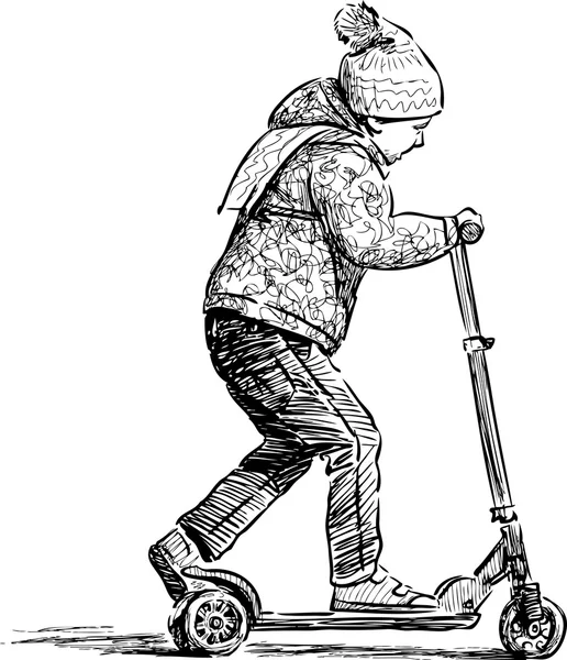 Kid op een scooter — Stockvector