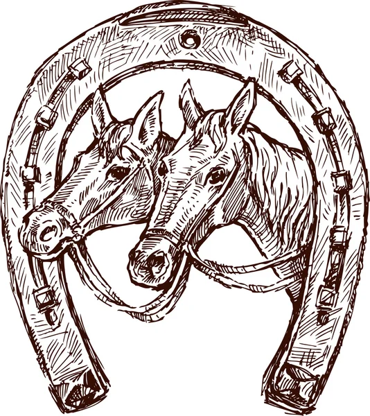 Horseshoe met paarden hoofden — Stockvector