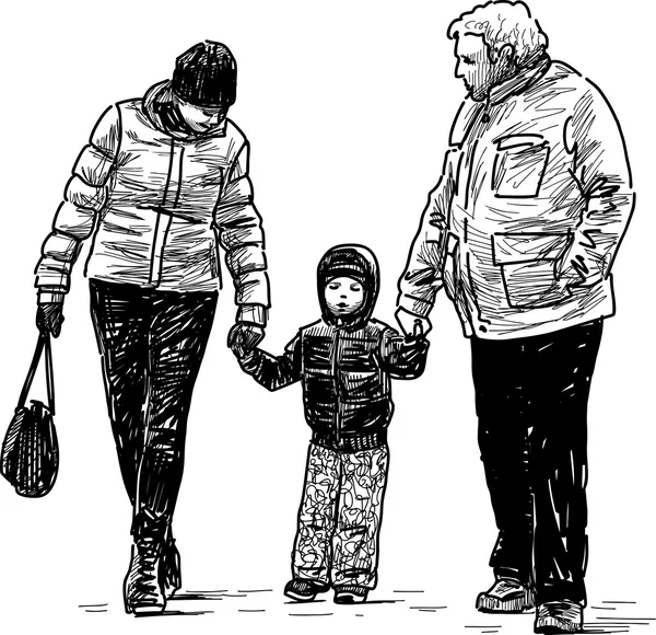 Enfant, mère et grand-père — Image vectorielle