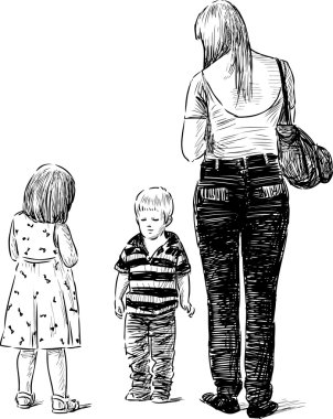 Anne ve çocukları.