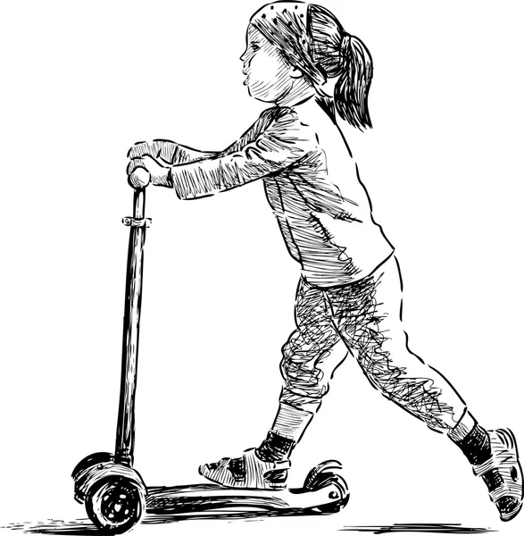 Menina montando uma scooter —  Vetores de Stock