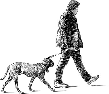 man with  his dog clipart