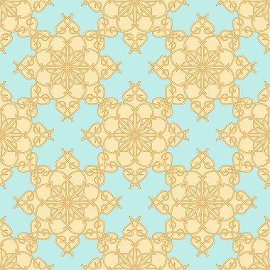 Pastel mavi zemin üzerine sarı-bej desen