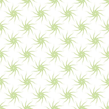 El sanatsal mürekkep fırça deseni stilize ışık yeşil bitkilerin beyaz bir arka plan üzerinde çekilmiş.