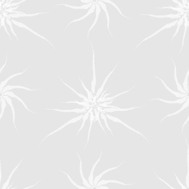 El sanatsal mürekkep fırça deseni stilize beyaz bitkilerin bir ışık gri arka plan üzerine çekilmiş.