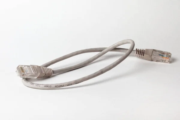 Close Network Cable Plugs White Background Computer Ethernet Cable — Φωτογραφία Αρχείου