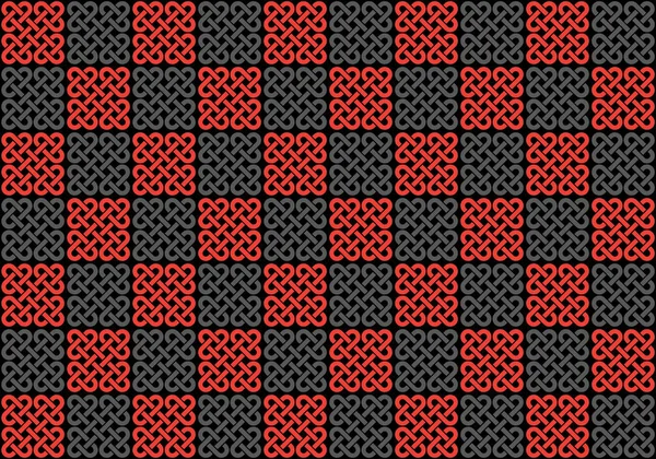 矢量背景 黑色背景上的几何凯尔特红色和灰色图案 — 图库矢量图片