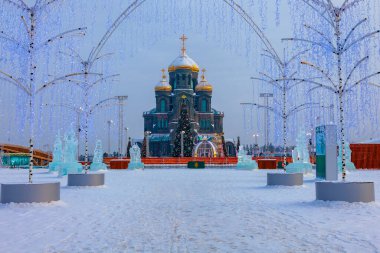 İsa 'nın Dirilişi Kilisesi (Rusya) önünde Noel meydanında süslenmiştir.)
