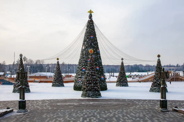 Christmas trees on the square in front of the Main Church of the Armed Forces of the Russian Federation